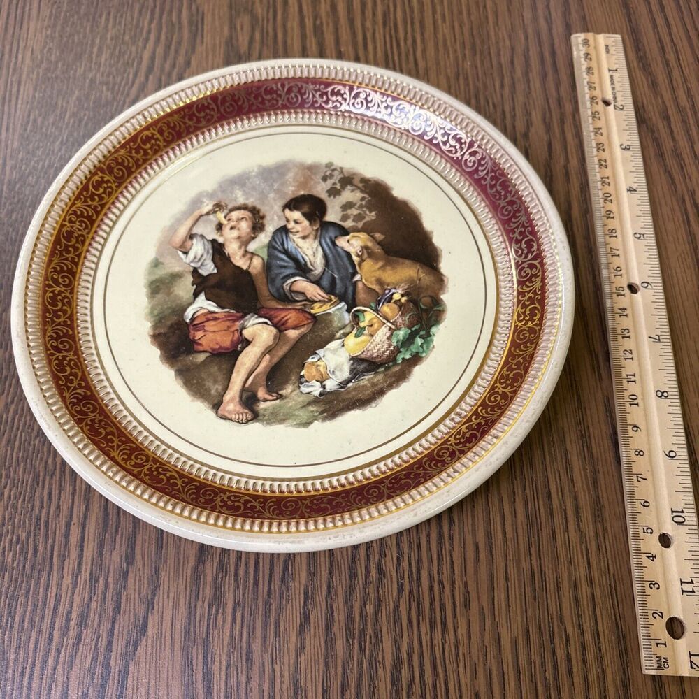 Vintage BEGGAR BOYS EATING FRUIT Decorative Plate Hand Made in Italy Fiorentine